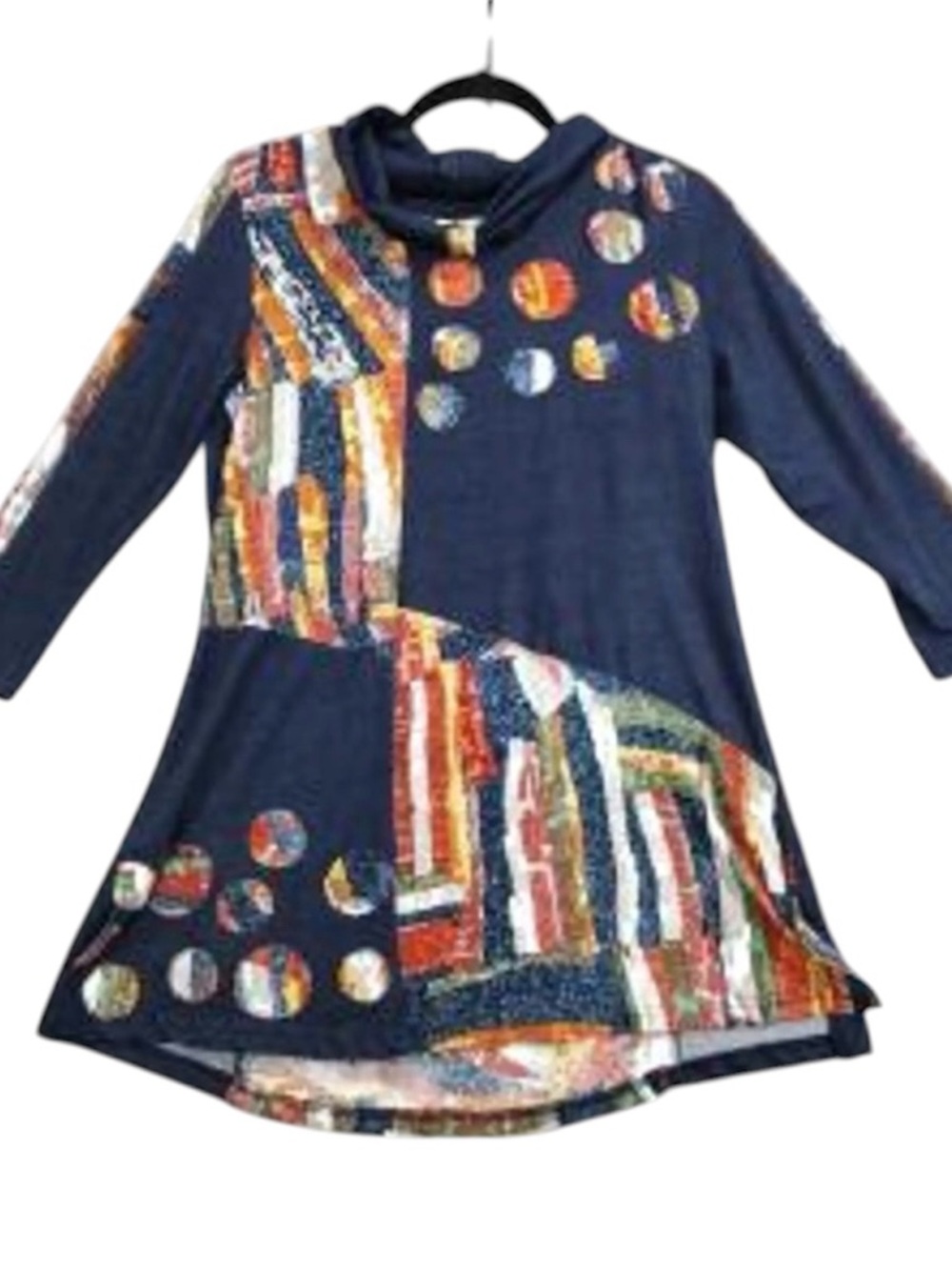 Parsley & Sage Polka Dot Striped Cowl Neck Bohemian Patchwork 3/4  Sleeves Large